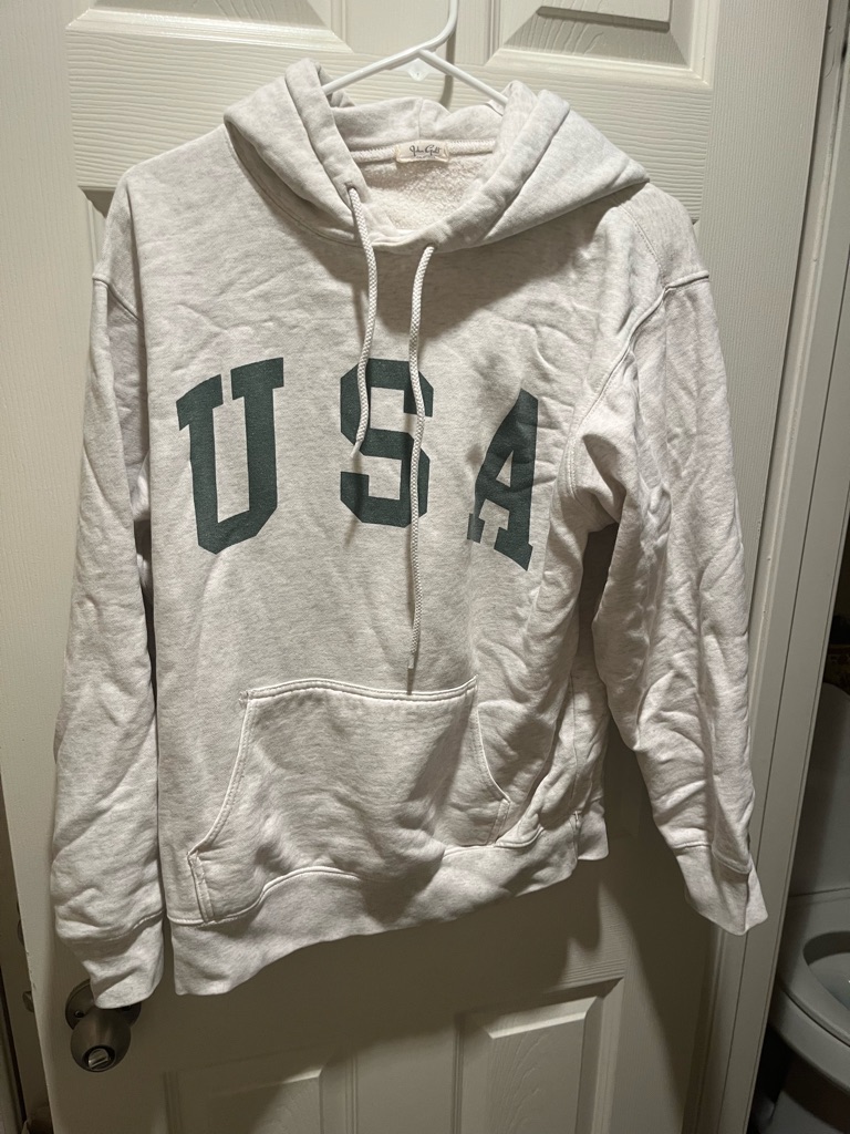 Brandy Melville White And Light Gray Blend Pullover Hoodie.